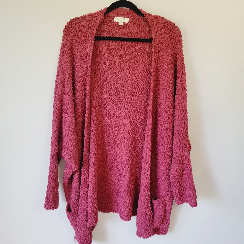 Umgee Maroon Drop Shoulder Open Cardigan Popcorn Knit Sweater 2XL